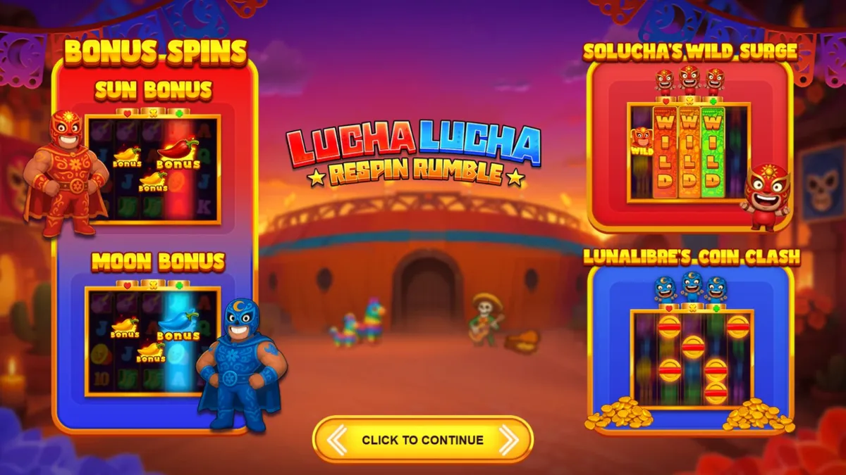 Lucha Lucha Respin Rumble slot dengan tema gulat Meksiko yang penuh warna